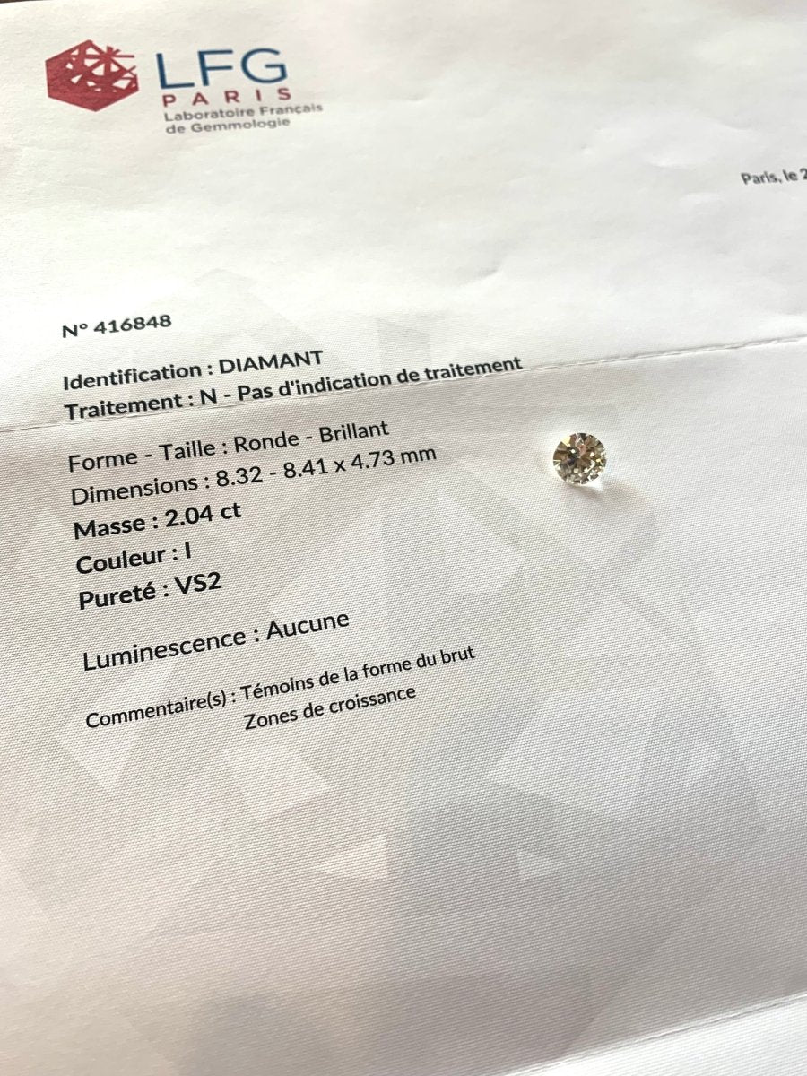 Diamant 2.04 Carats (Certificat LFG) - Castafiore