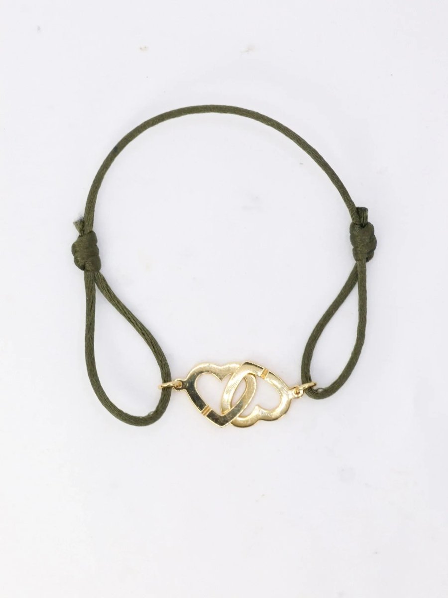 DINH VAN Bracelet double coeur or jaune cordon kaki - Castafiore