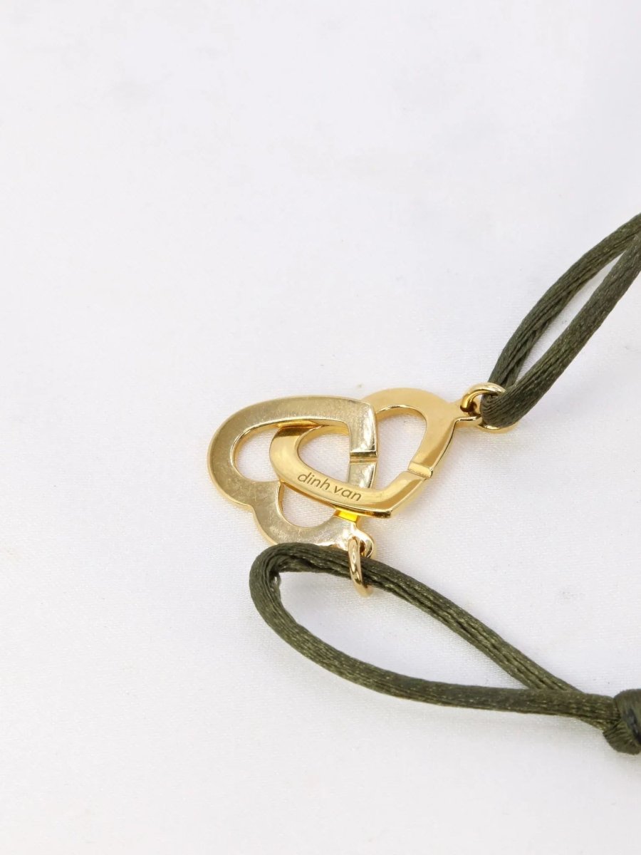 DINH VAN Bracelet double coeur or jaune cordon kaki - Castafiore