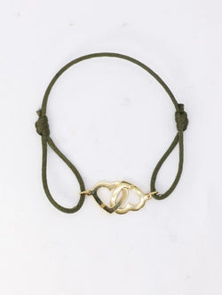 DINH VAN Bracelet double coeur or jaune cordon kaki - Castafiore