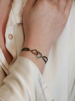 DINH VAN Bracelet double coeur or jaune cordon kaki - Castafiore