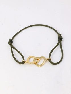 DINH VAN Bracelet double coeur or jaune cordon kaki - Castafiore