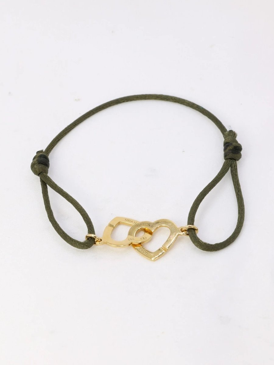DINH VAN Bracelet double coeur or jaune cordon kaki - Castafiore