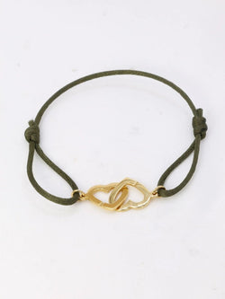 DINH VAN Bracelet double coeur or jaune cordon kaki - Castafiore