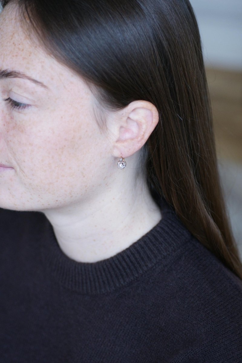 Dormeuses Anciennes Diamants Rose Couronnée sur Or Rose - Castafiore