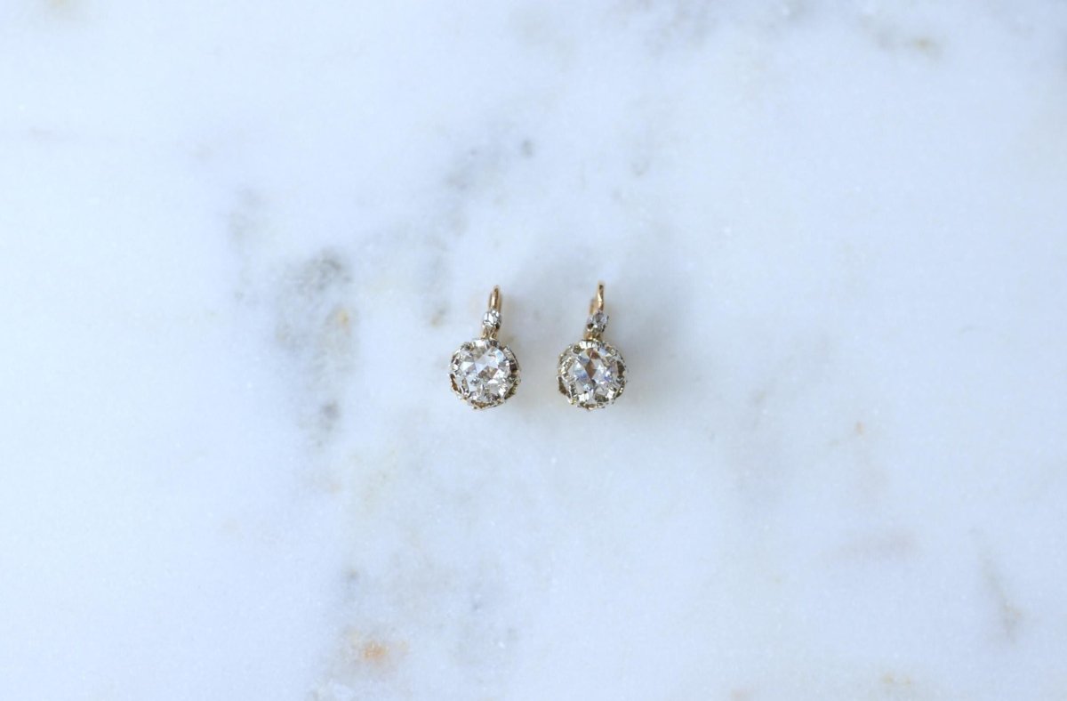 Dormeuses Anciennes Diamants Rose Couronnée sur Or Rose - Castafiore