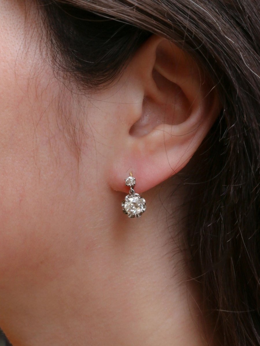 Dormeuses anciennes or diamants taille ancienne 2,2 ct - Castafiore