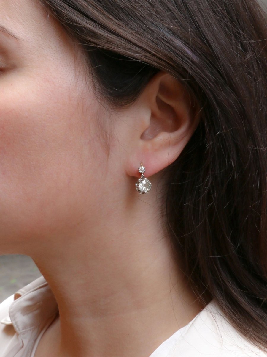 Dormeuses anciennes or diamants taille ancienne 2,2 ct - Castafiore