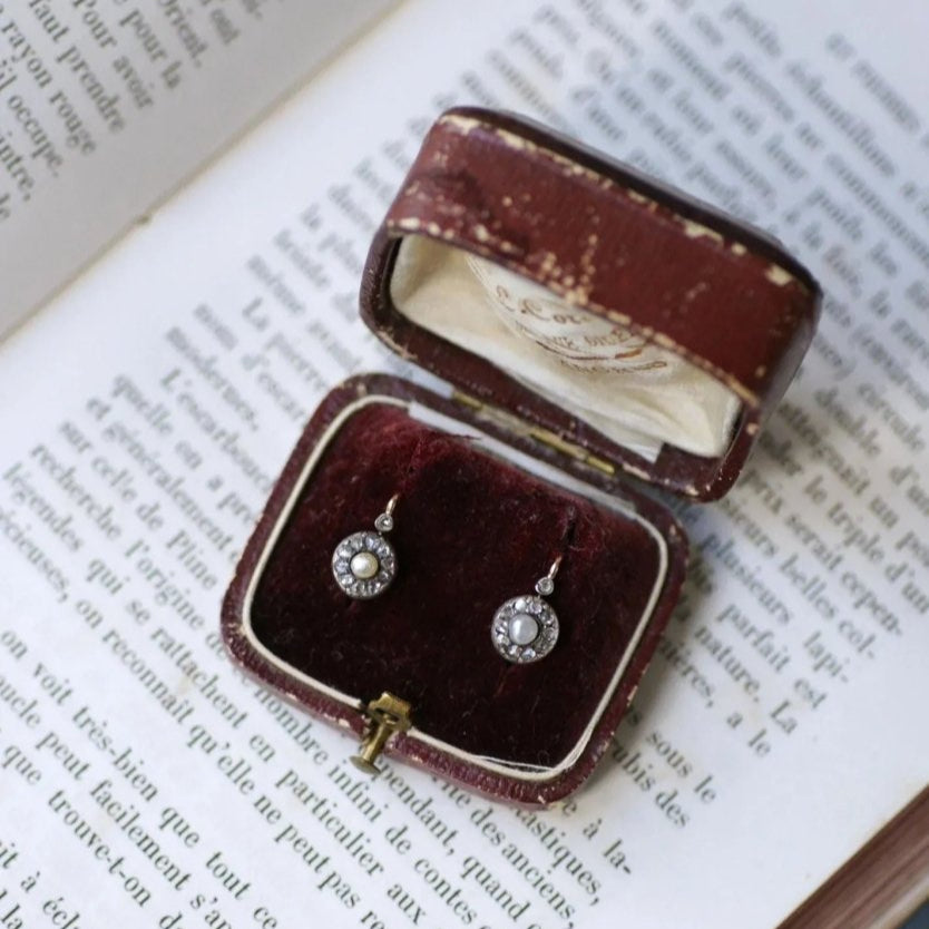 Dormeuses Anciennes Perles Fines Diamants - Castafiore