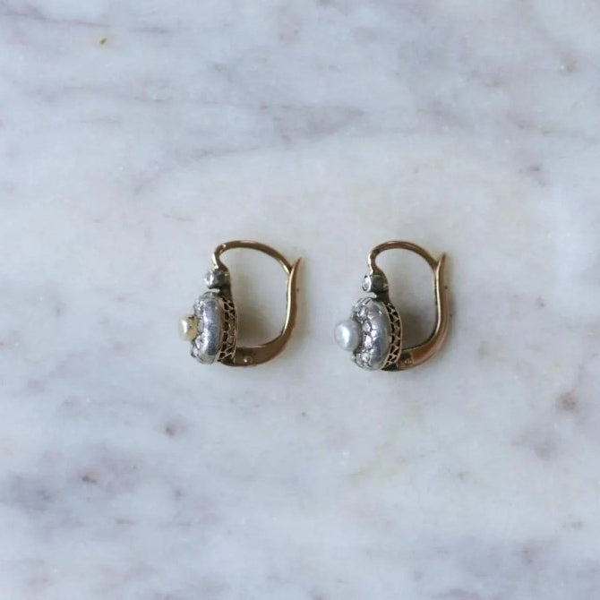 Dormeuses Anciennes Perles Fines Diamants - Castafiore