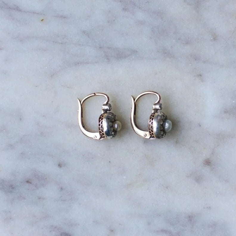 Dormeuses Anciennes Perles Fines Diamants - Castafiore