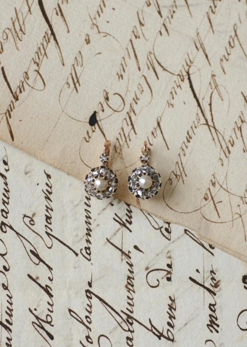 Dormeuses Anciennes Perles Fines et Diamants - Castafiore