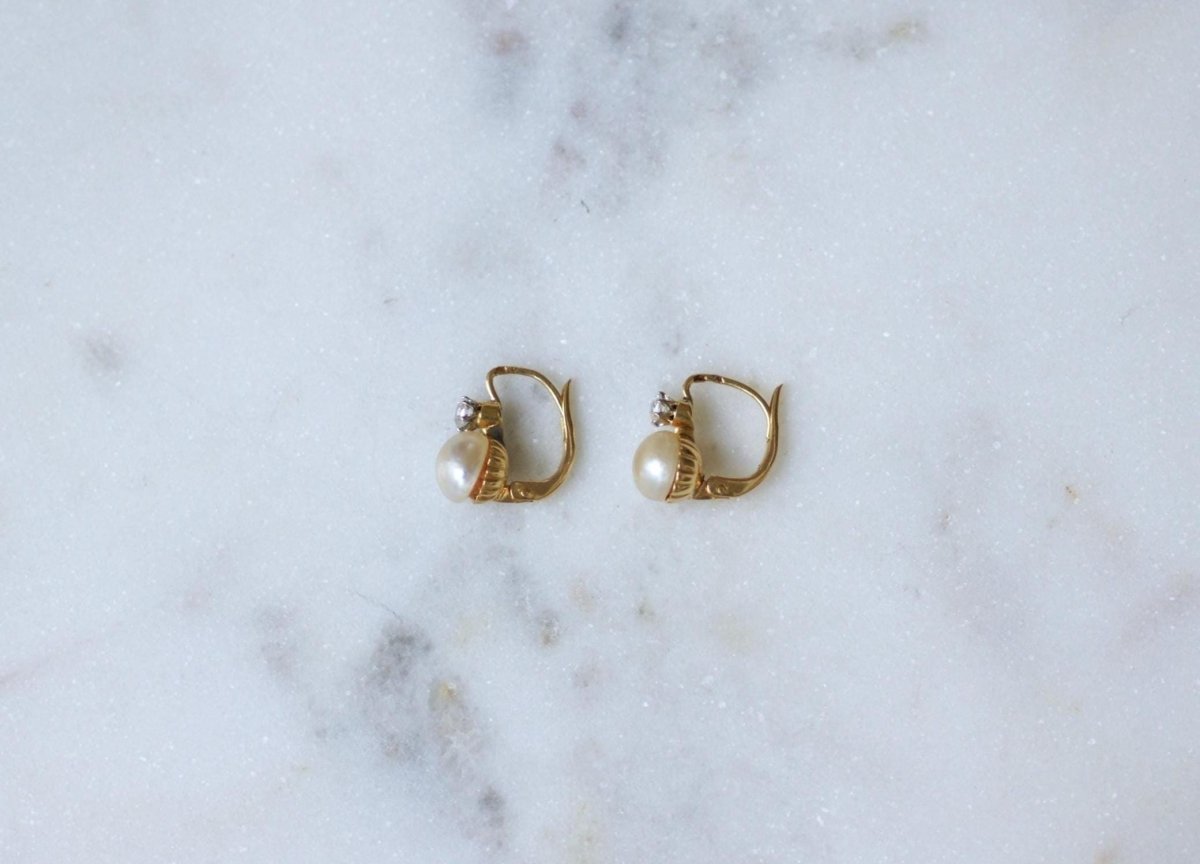 Dormeuses Anciennes Perles Mabé et Saphirs Blancs - Castafiore