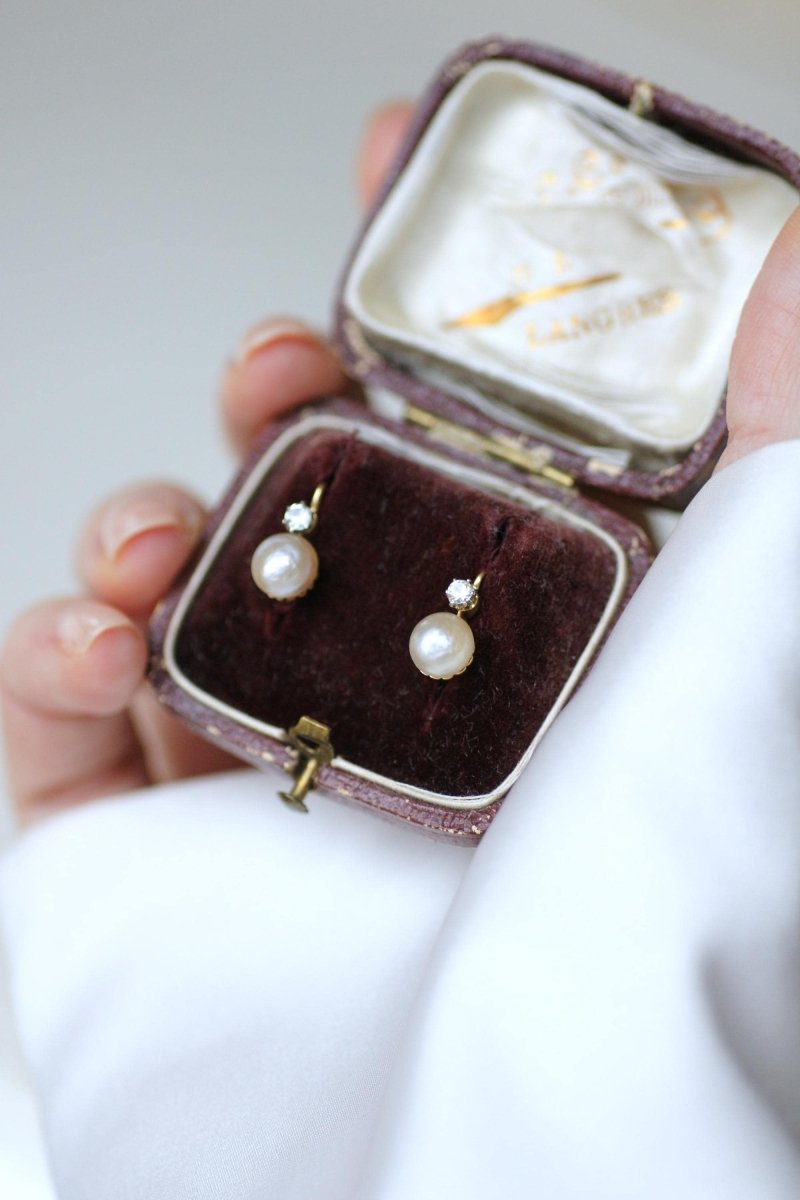 Dormeuses Anciennes Perles Mabé et Saphirs Blancs - Castafiore