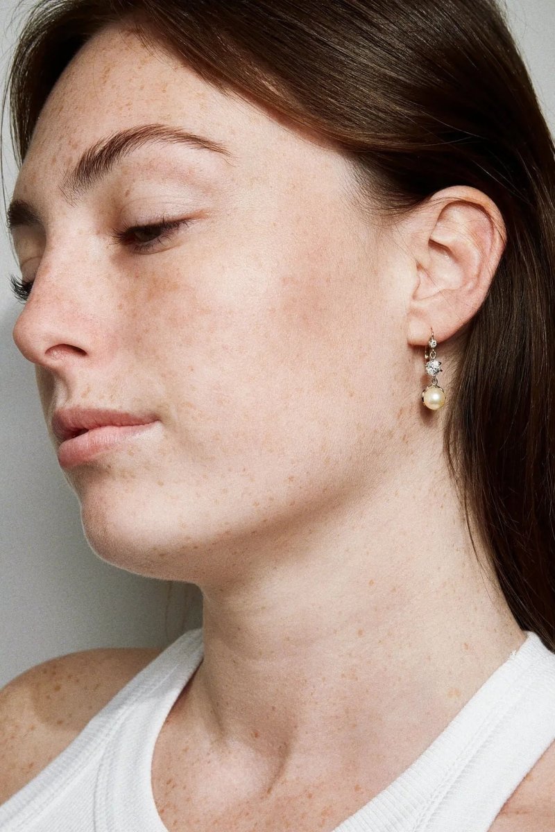 Dormeuses Art Deco or, perles, et diamants - Castafiore