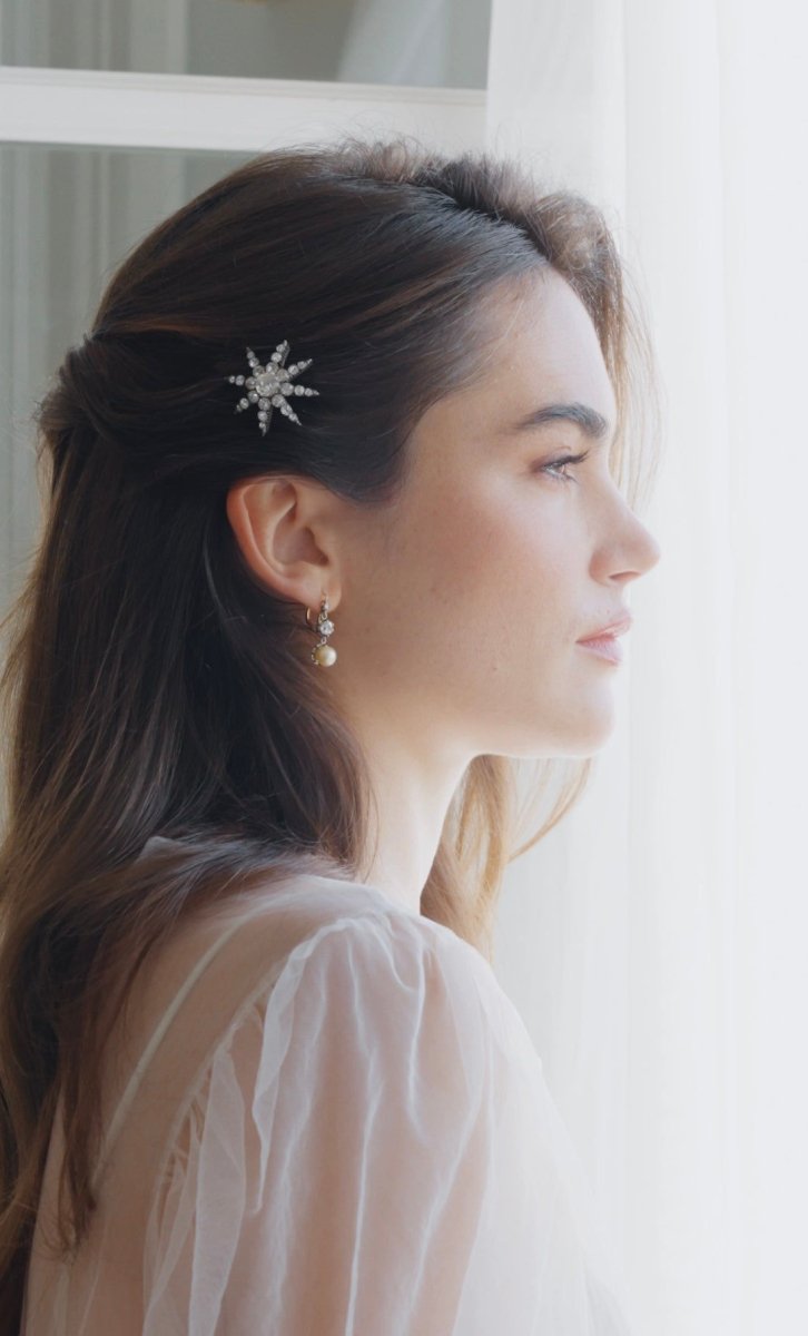 Dormeuses Art Deco or, perles, et diamants - Castafiore