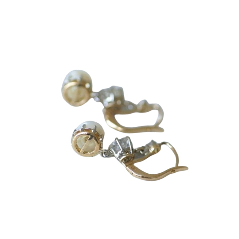 Dormeuses Art Deco or, perles, et diamants - Castafiore