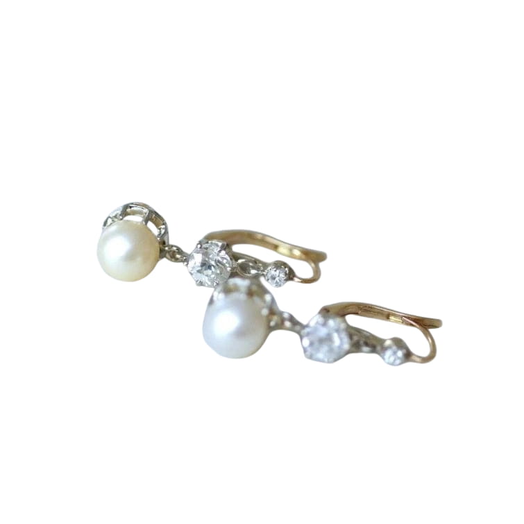 Dormeuses Art Deco or, perles, et diamants - Castafiore