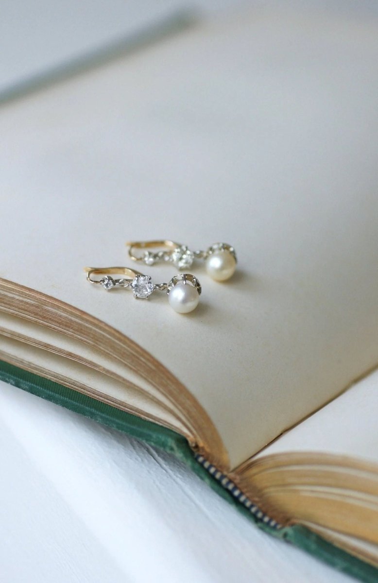 Dormeuses Art Deco or, perles, et diamants - Castafiore