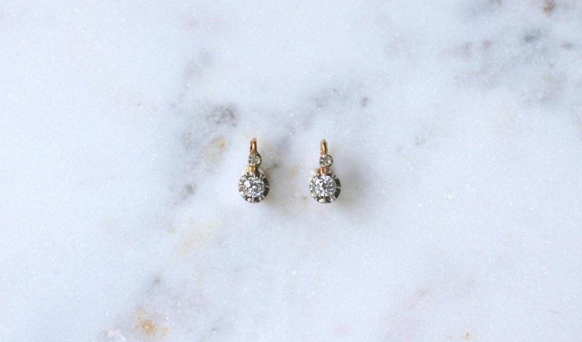 Dormeuses Diamants 0.60 Ct Or Rose et Platine - Castafiore