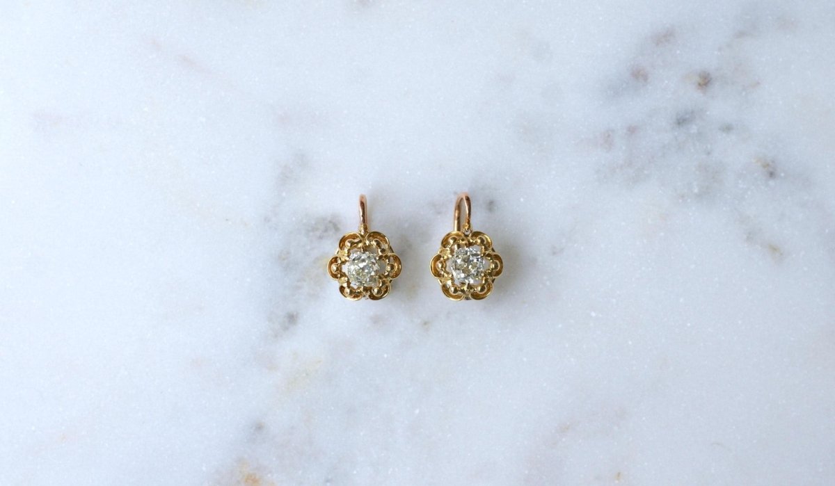 Dormeuses Diamants Taille Ancienne Coussin 1.40 Cts - Castafiore