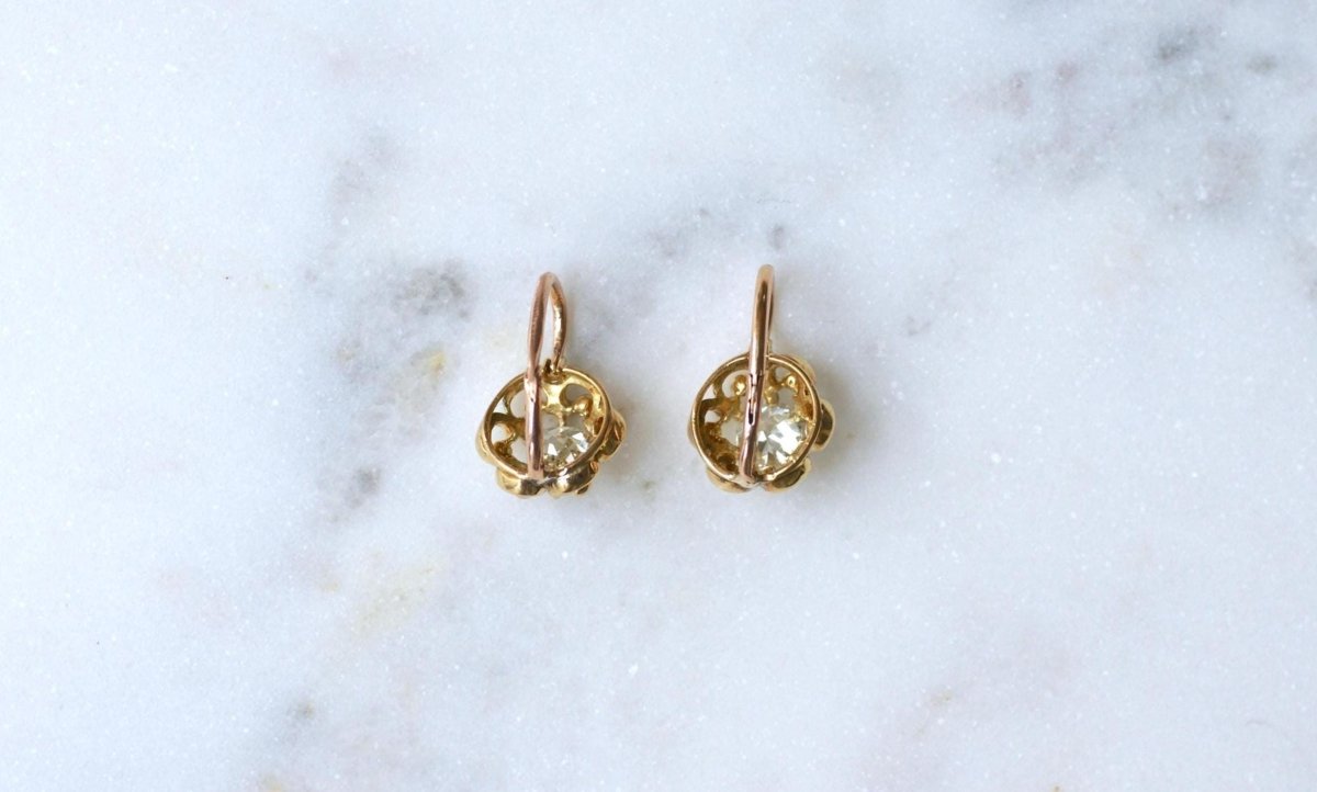 Dormeuses Diamants Taille Ancienne Coussin 1.40 Cts - Castafiore