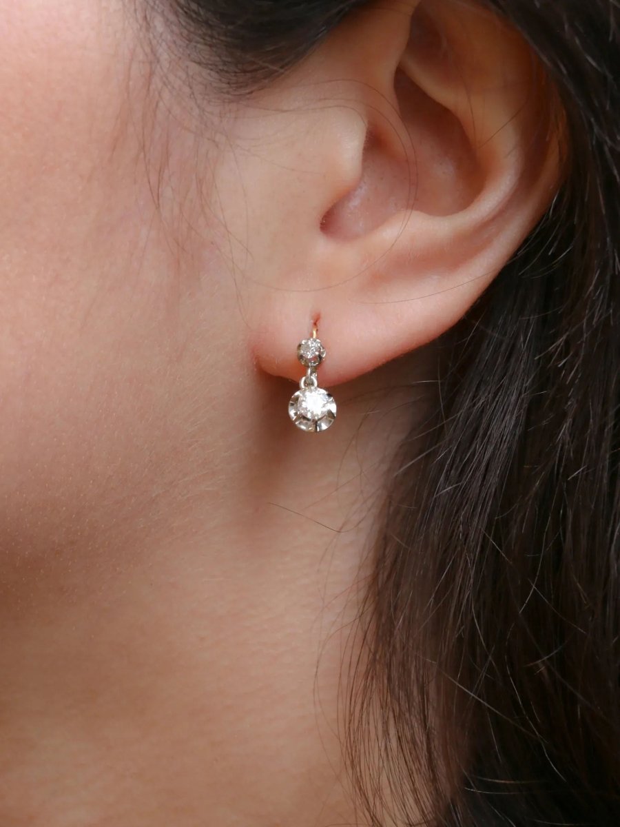 Dormeuses en or et diamants taille ancienne 0.7ct - Castafiore