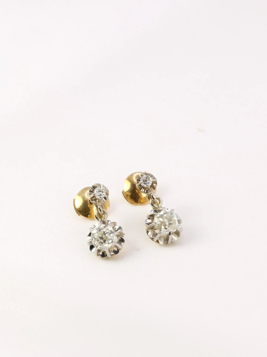 Dormeuses en or et diamants taille ancienne 1.5 ct - Castafiore