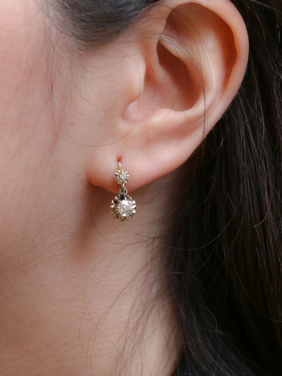 Dormeuses en or et diamants taille ancienne - Castafiore