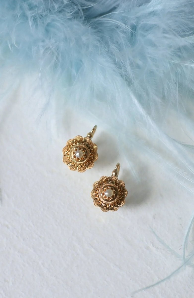 Dormeuses en or jaune et perles fines - Castafiore