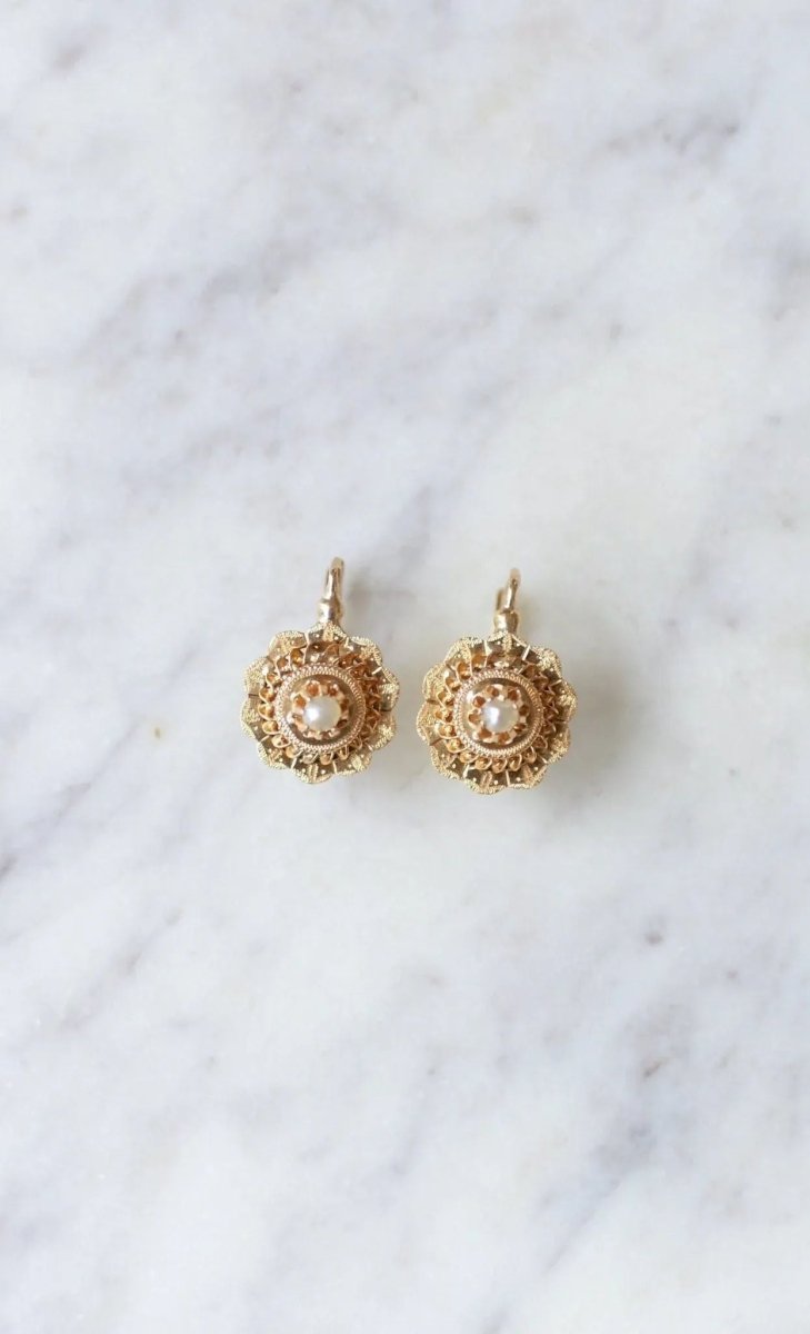 Dormeuses en or jaune et perles fines - Castafiore