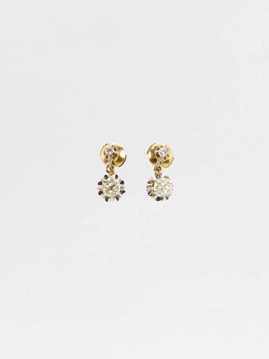 Dormeuses or diamants coussin taille ancienne 1,5 ct - Castafiore