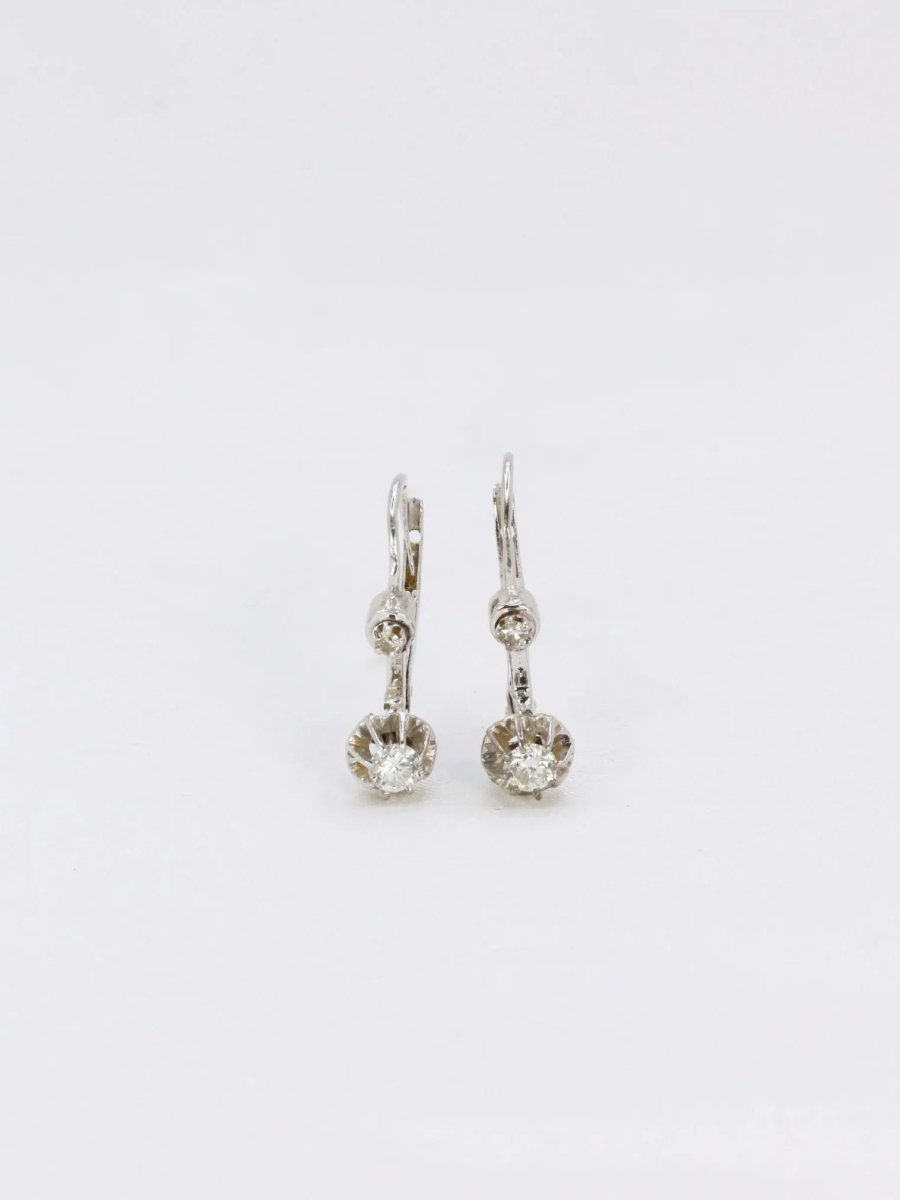 Dormeuses vintage en or blanc et diamants 0.3ct - Castafiore