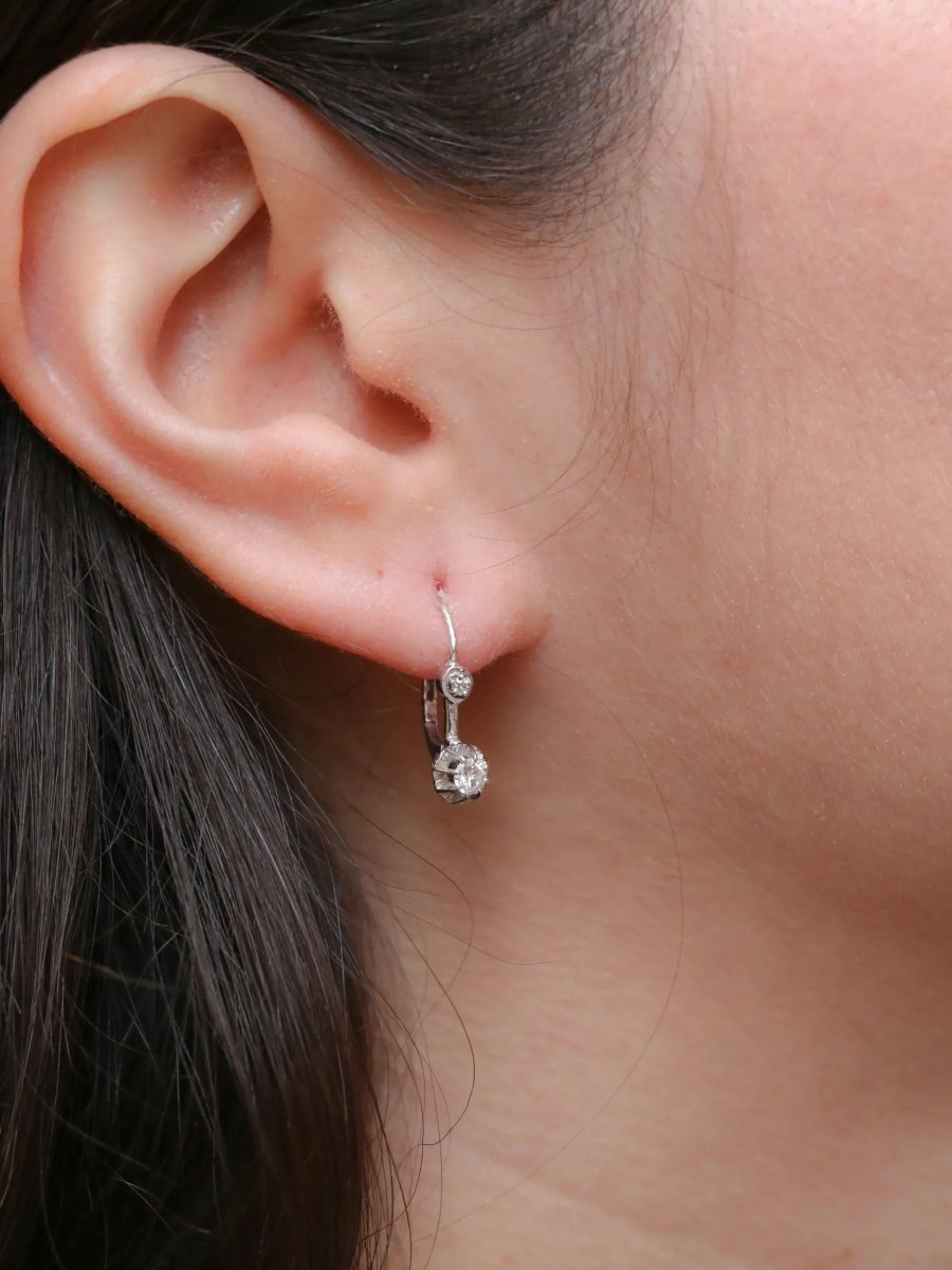 Dormeuses vintage en or blanc et diamants 0.3ct - Castafiore