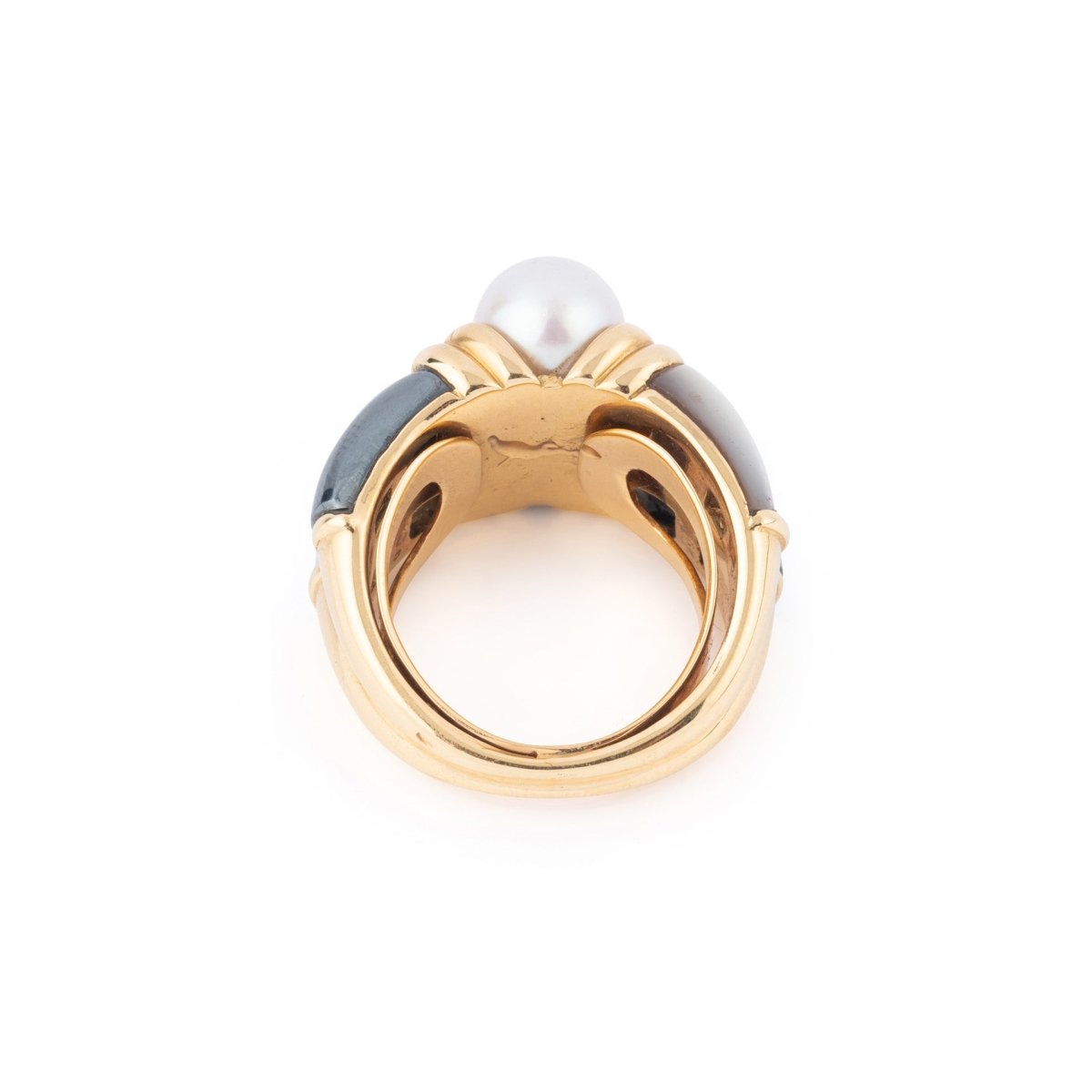 Double bague en or jaune, hématite, nacre et perles - Castafiore