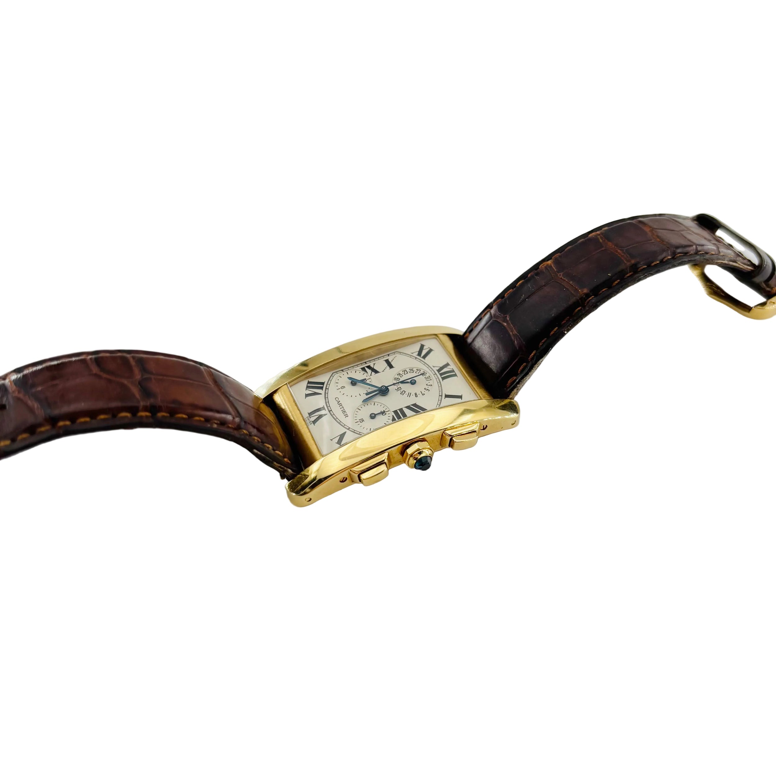 Montre CARTIER "Tank Américaine Chronoflex" en or jaune et cuir