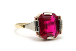 Bague Solitaire en or blanc, or jaune et rubis