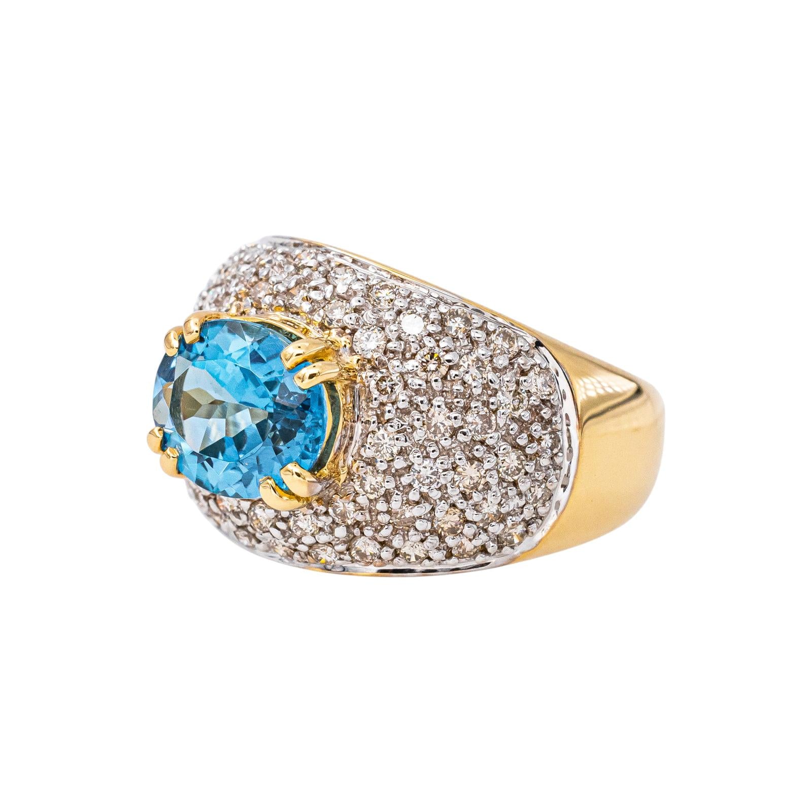 Bague Dôme Or jaune Topaze bleu