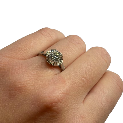 Bague Solitaire en or blanc, platine et diamant