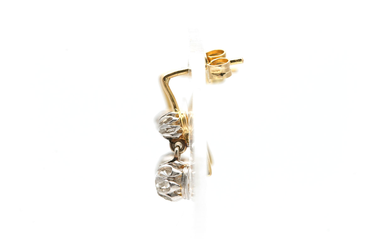 Boucles d'oreilles Puces en or jaune, argent et diamants