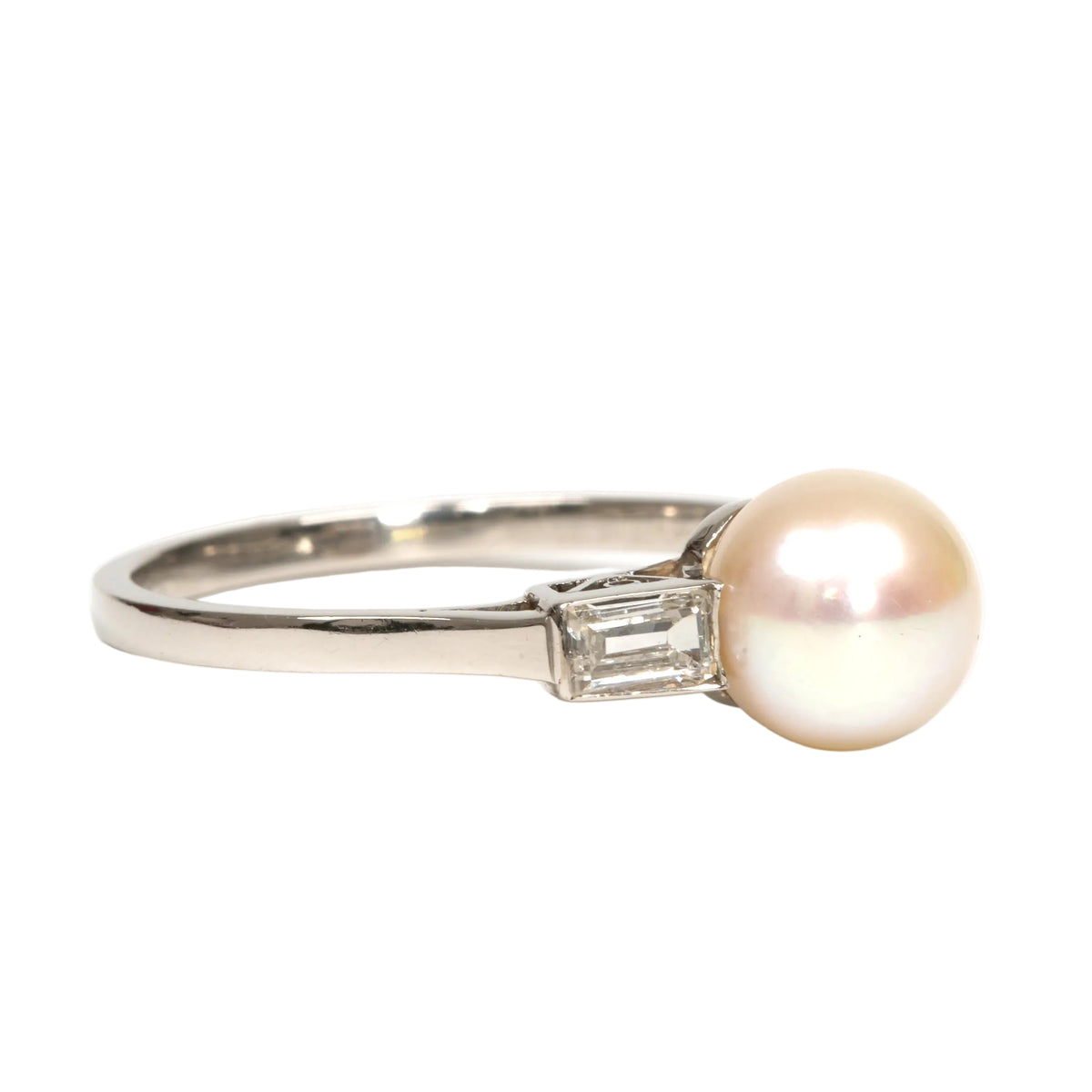 Bague Solitaire en or blanc, perle et diamants