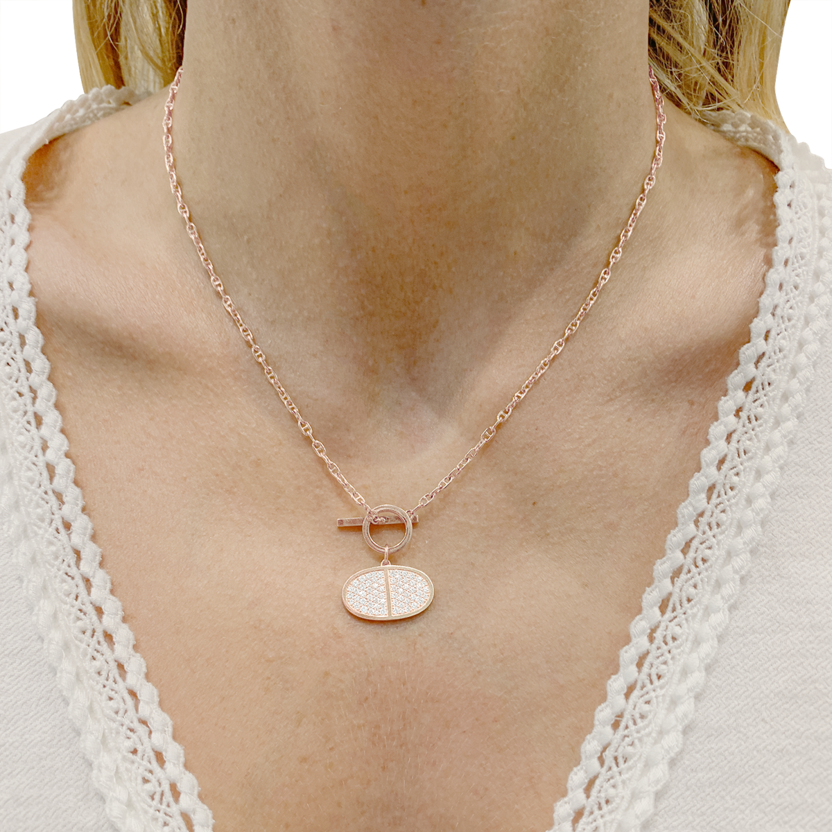 Collier Pendentif HERMÈS "Chaîne d'ancre contour" en or rose et diamants