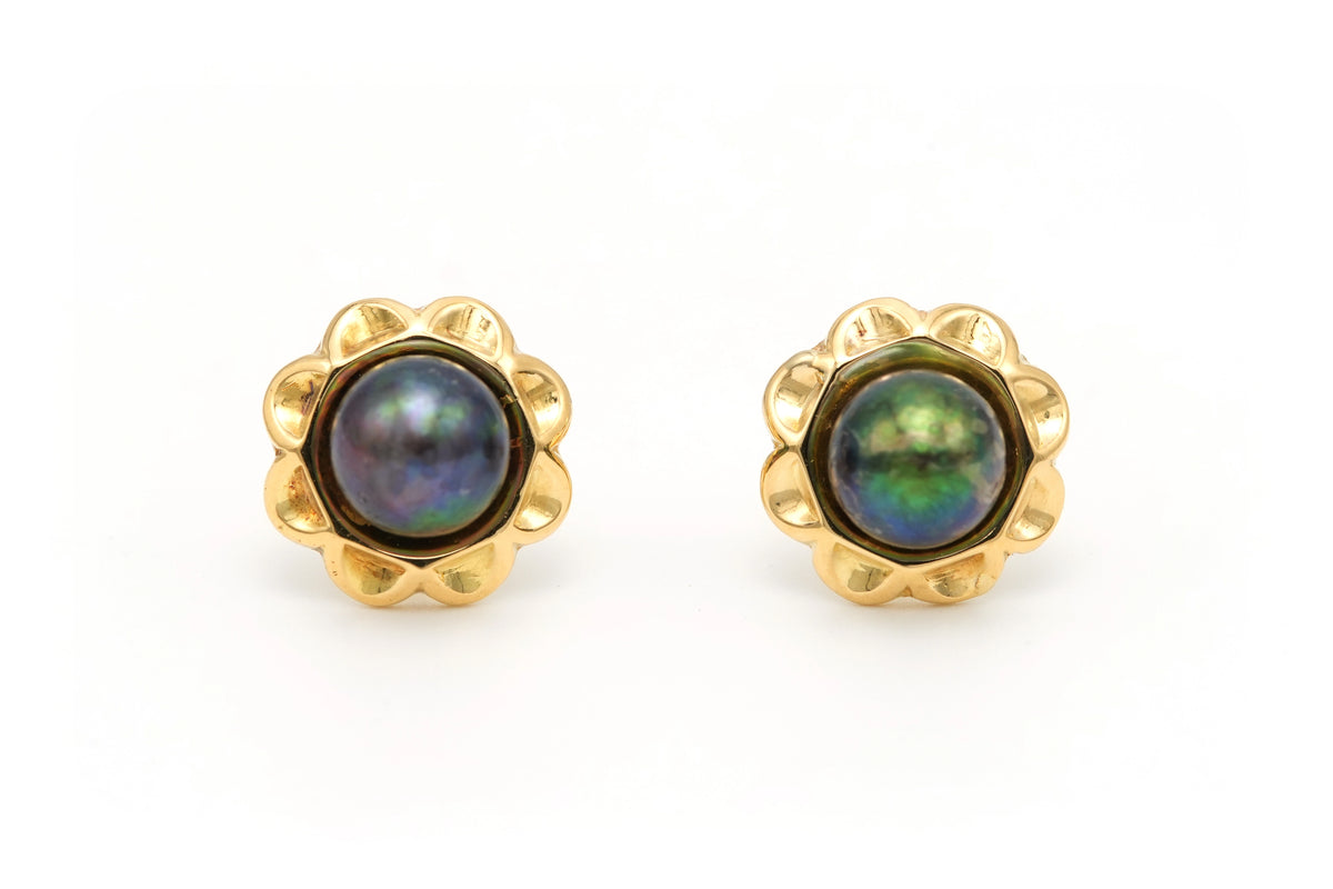 Boucles d'oreilles Puces en or jaune et perles