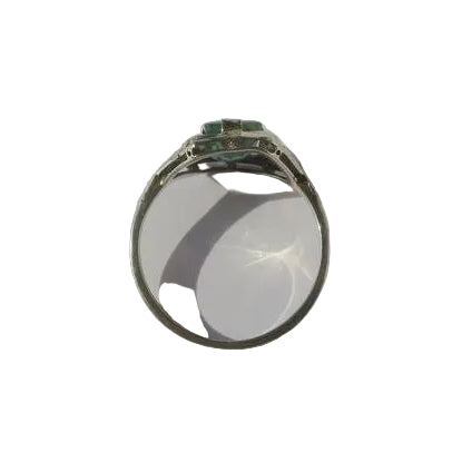 Bague Art Déco en or blanc, émeraude et diamants