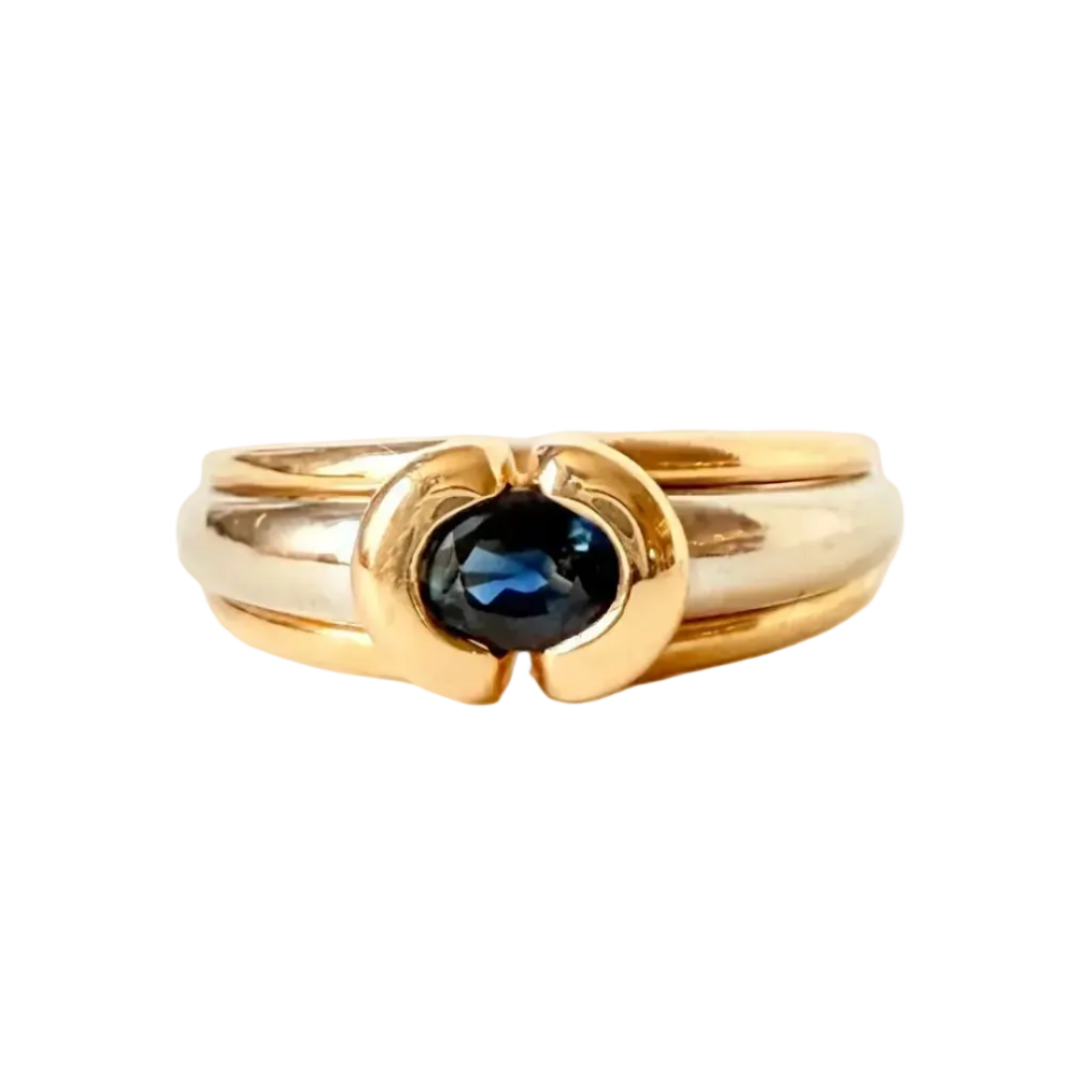 Bague Jonc en or blanc, or jaune et saphir