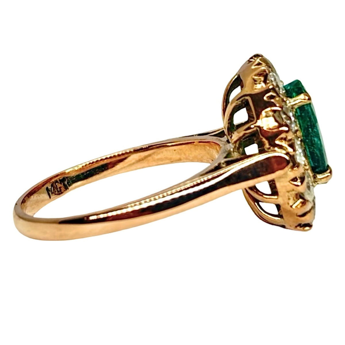 Bague Marguerite en or rose, émeraude et diamants