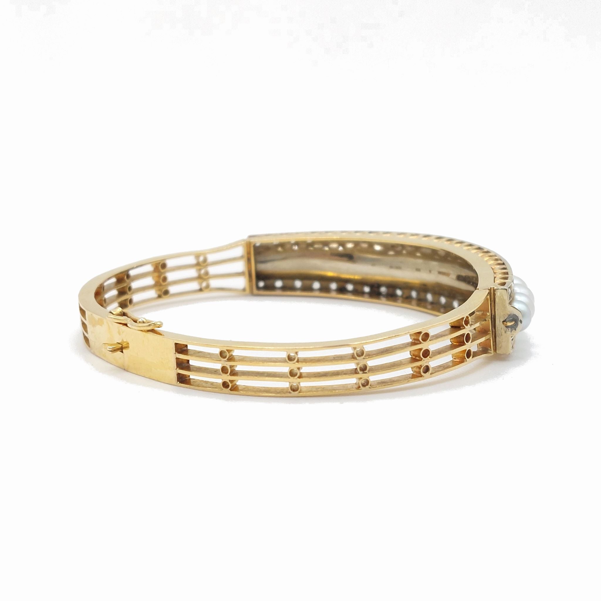 Bracelet Jonc en or jaune, perles et diamants