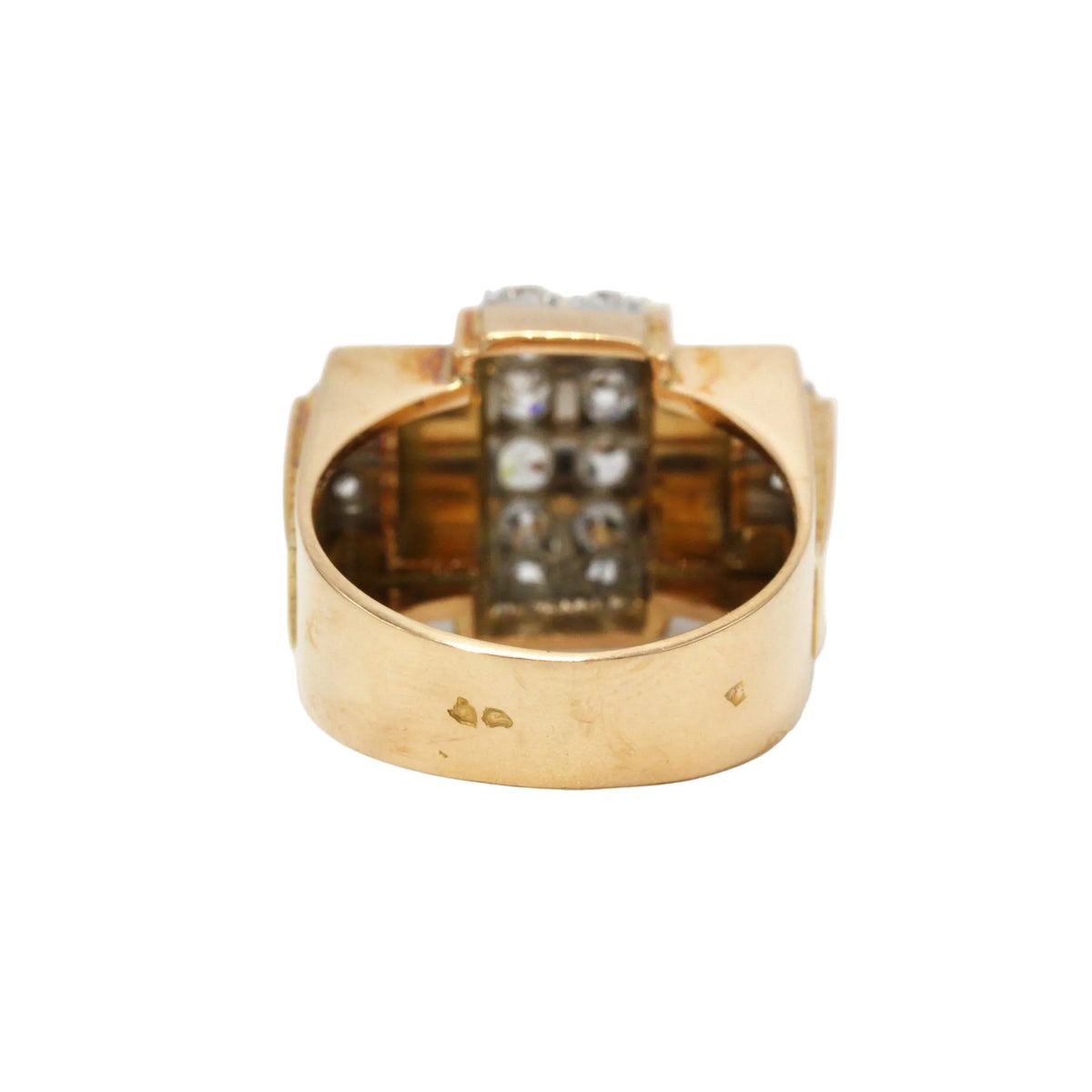 Bague Tank en or jaune, platine et diamants