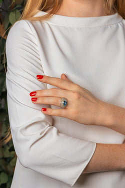 Bague Dôme Or jaune Topaze bleu