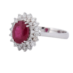 Bague Entourage en or blanc, rubis et diamants